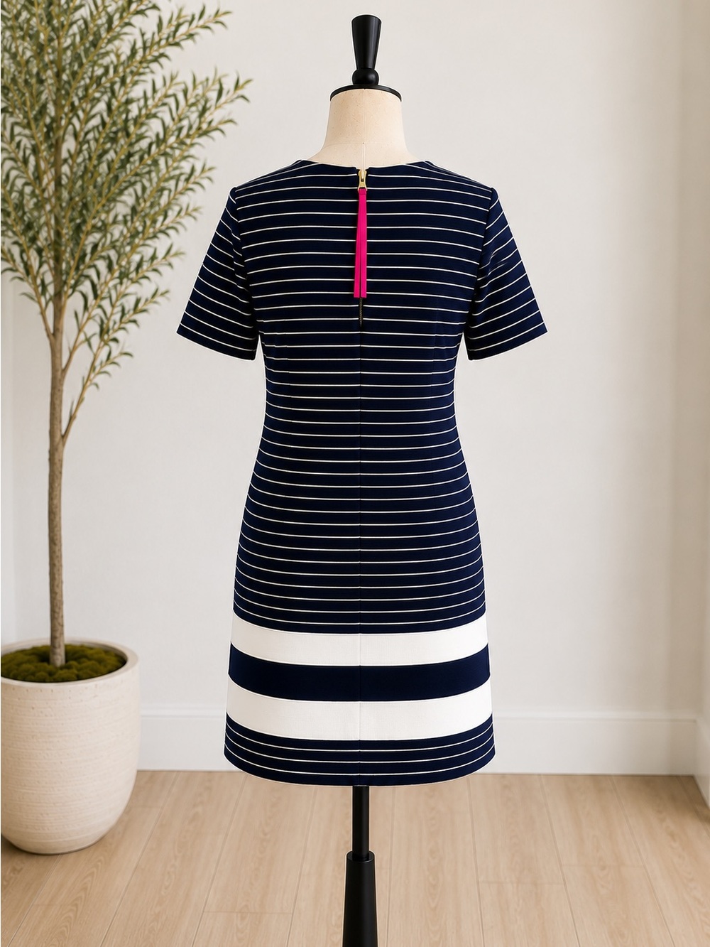 $119 New Joules U Marie Dress Size 6 Navy White Striped Shift Short Sleeve NWT - Picture 4 of 9